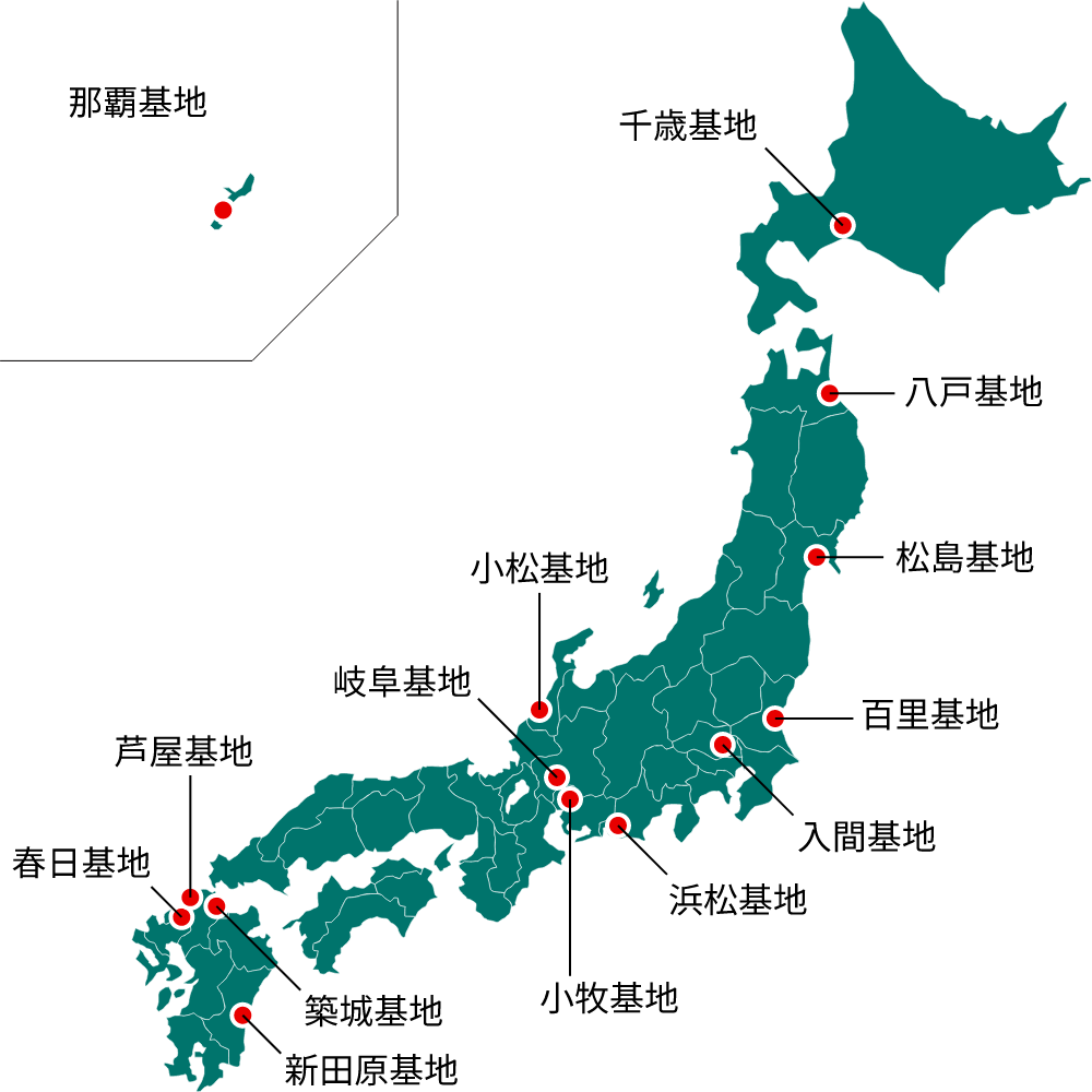 戦闘機着陸拘束装置の電気工事実績 地図